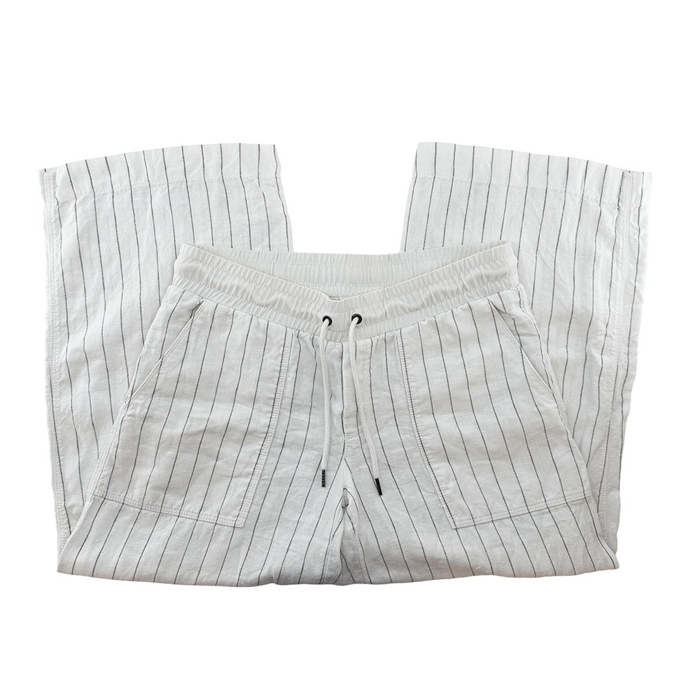 ATHLETA 100% Linen Bali Stripe Crop Wide Leg Pant • 6 • white gray coastal beach